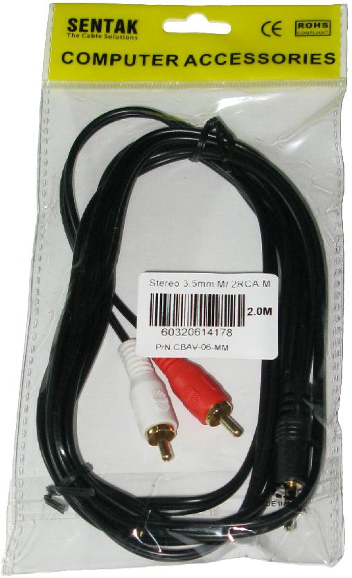 6FT Stereo 3.5mm Male to 2 RCA Male Audio Y Cable iPod Compatible Gold Plated 2M