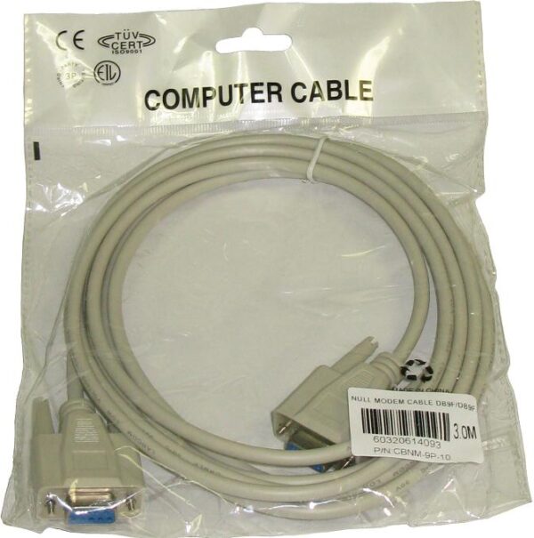 10Ft RS232 DB9 Female to Female Serial NULL Modem Data Cable light gray