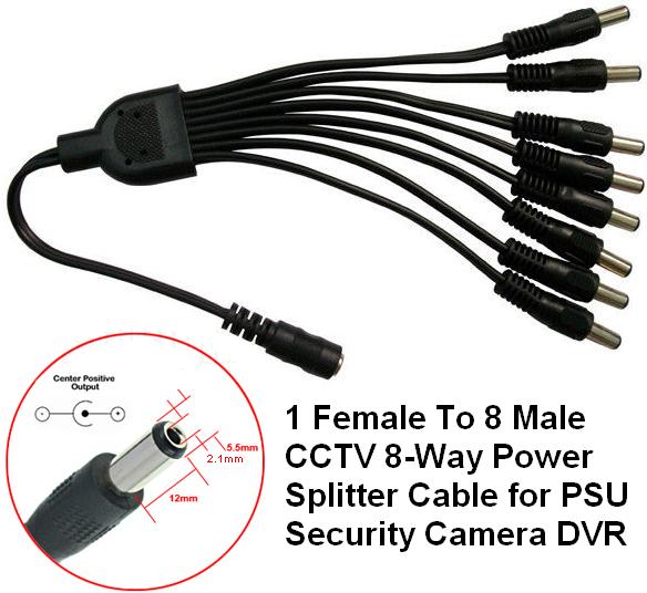 8 Channel DC Power Supply Splitter Cable for 12V CCTV DVR Security Camera 